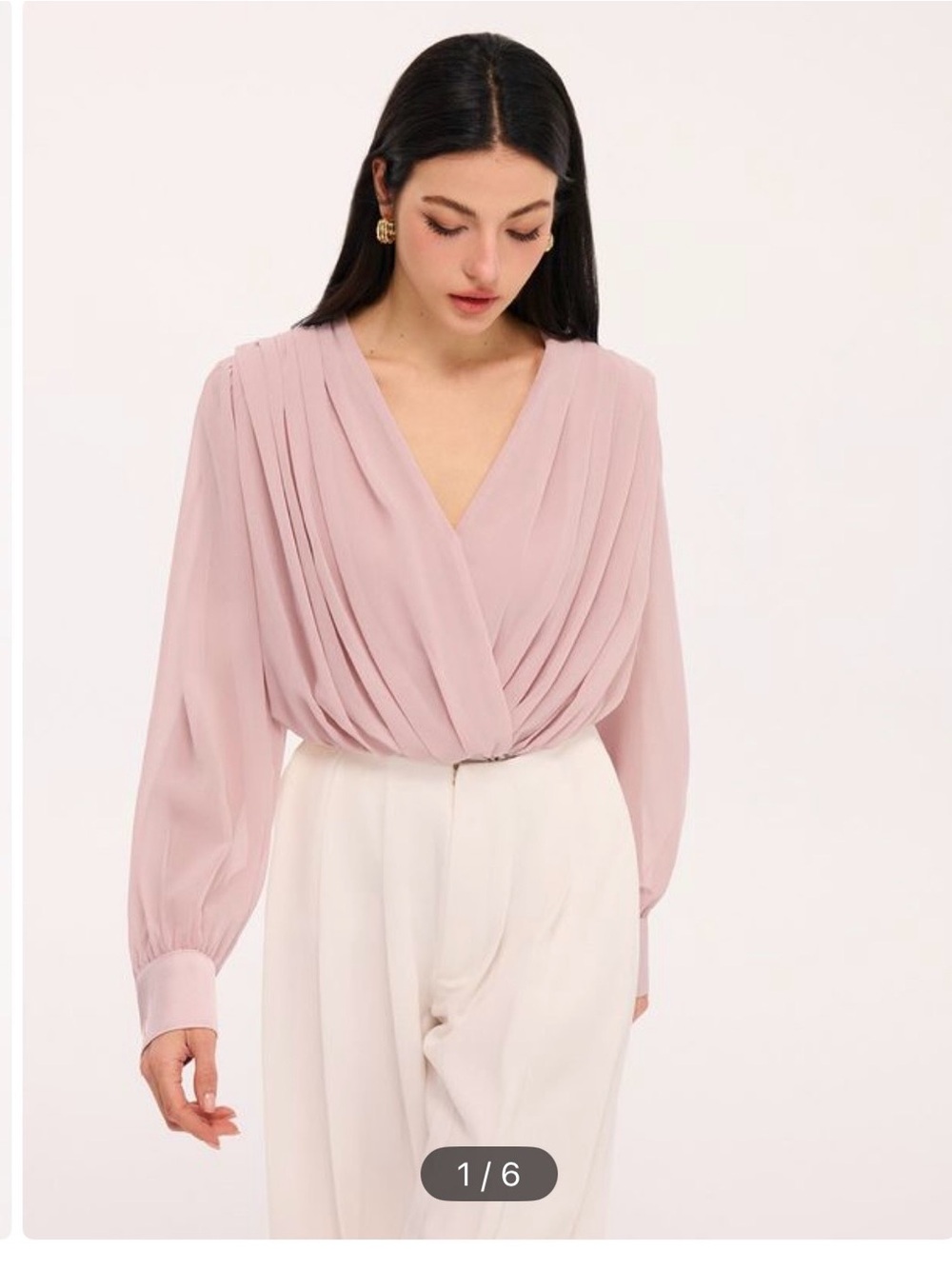 Draped V-Neck Blouse in Dusty Pink
